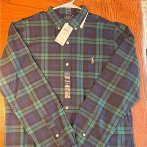 Polo by Ralph Lauren Men's Blue and Green Plaid Shirt - slim fit